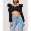 EMMIOL Blusa corta fruncida con escote corazón en la parte delantera