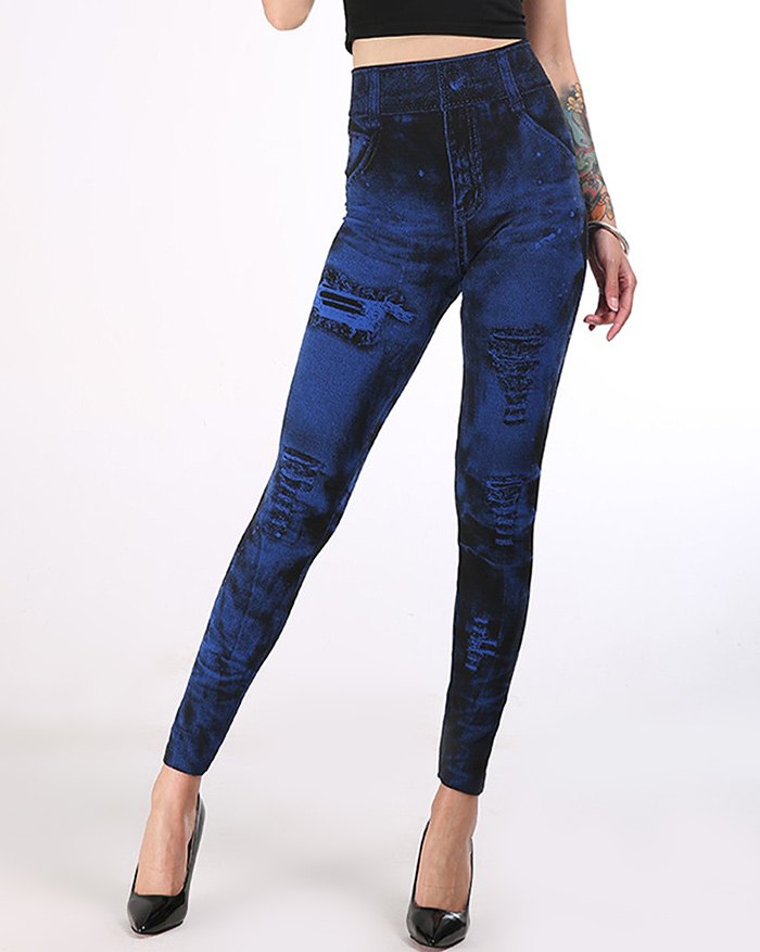 EMMIOL Leggings strappati finti tie-dye