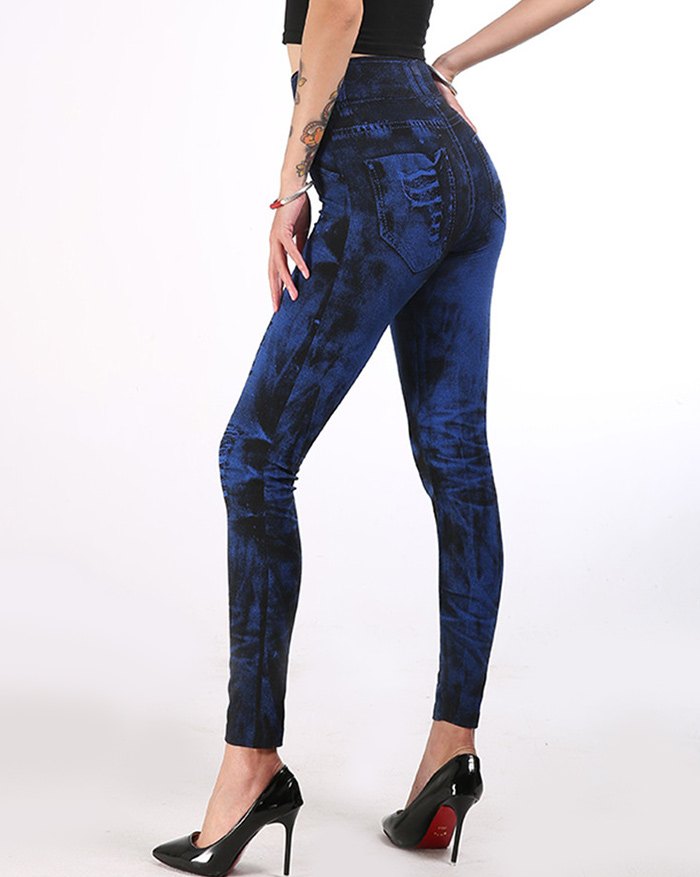 EMMIOL Leggings strappati finti tie-dye