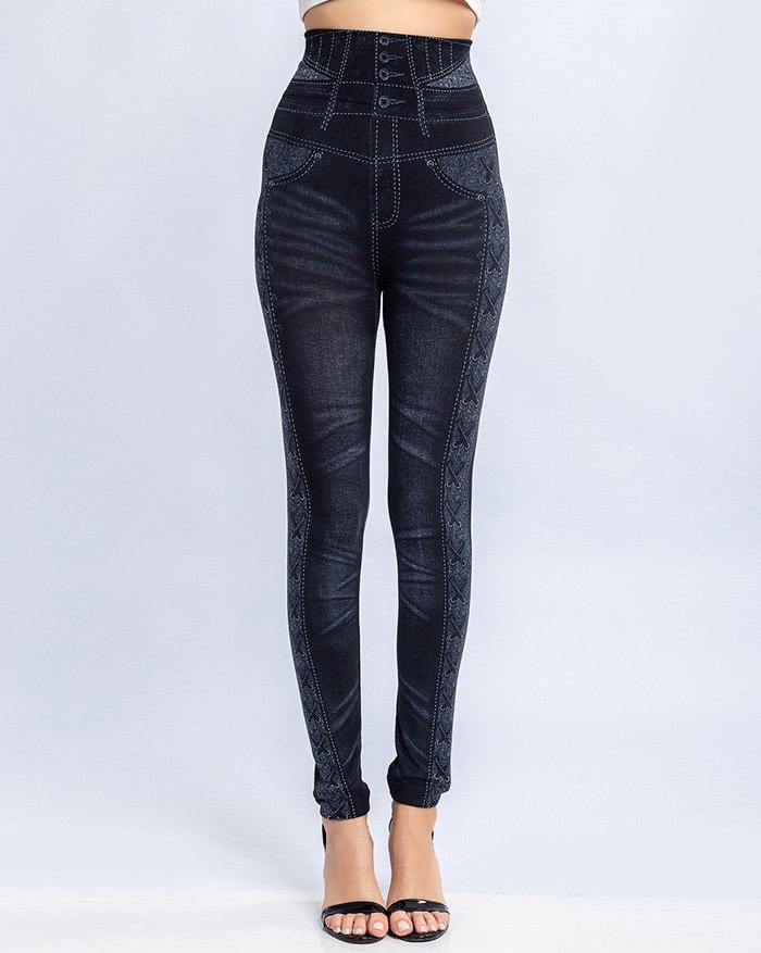 EMMIOL Legging de mezclilla falsa con estampado lateral