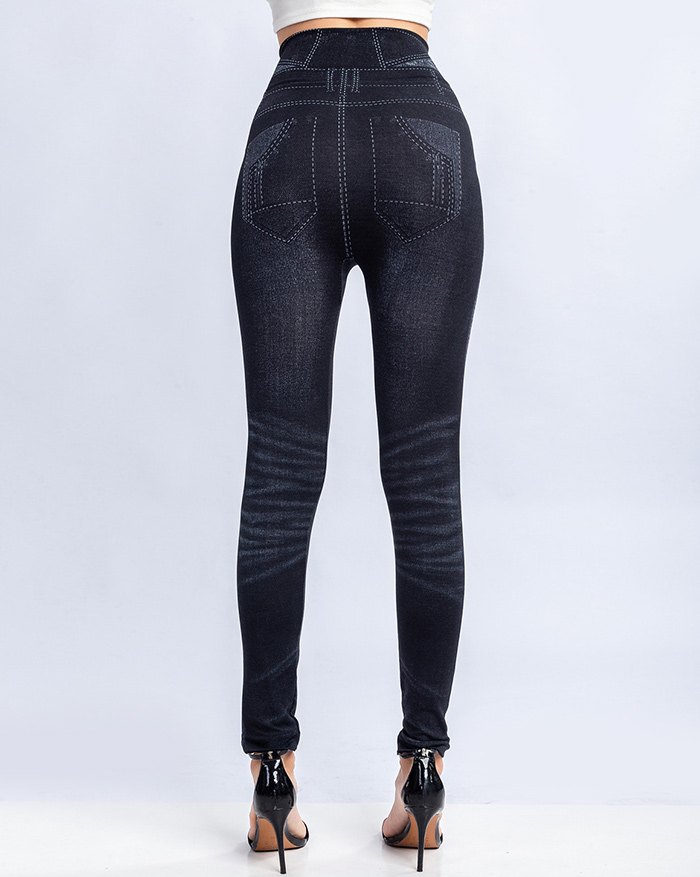 EMMIOL Legging de mezclilla falsa con estampado lateral