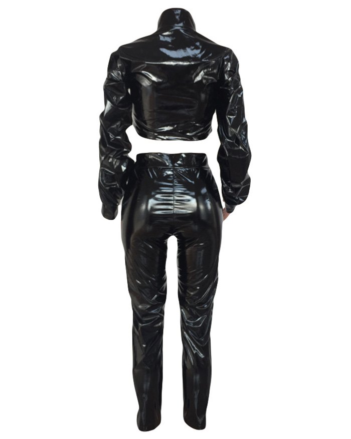 EMMIOL Zweiteiliges Plissee-Outfit aus PU-Leder