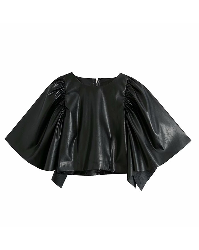 EMMIOL Faux Leather Back Zipper Blouse