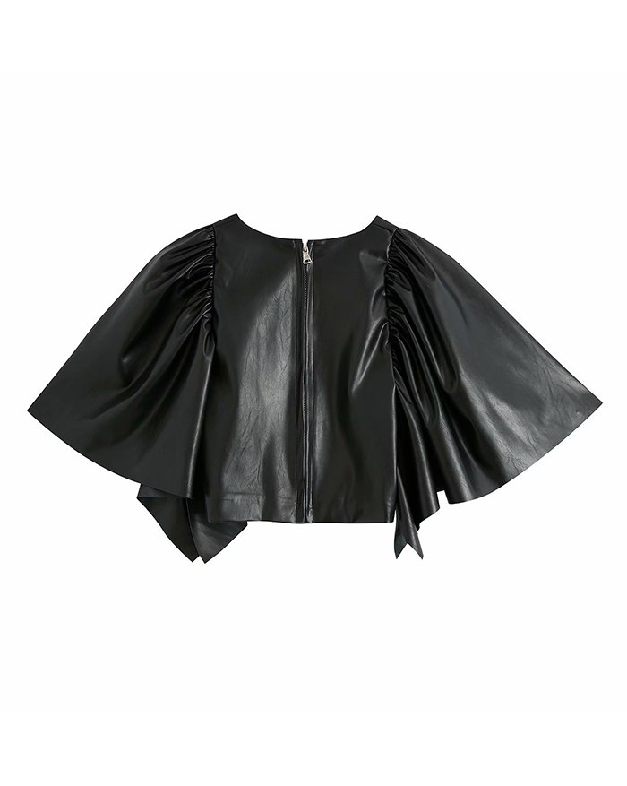 EMMIOL Faux Leather Back Zipper Blouse