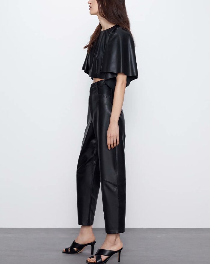 EMMIOL Faux Leather Back Zipper Blouse