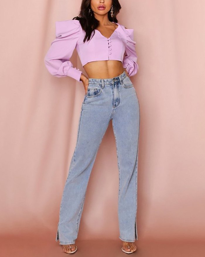 EMMIOL Blusa con hombros descubiertos y botones al frente