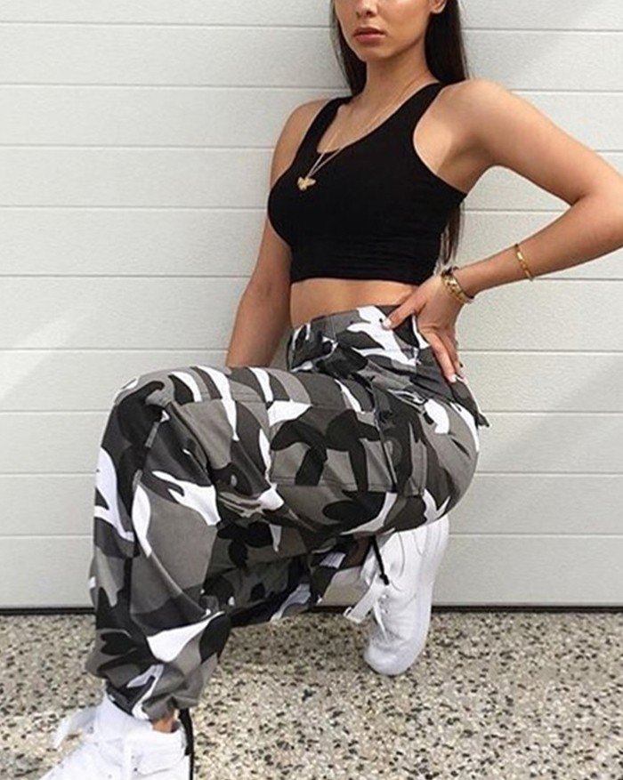 EMMIOL Camouflage Print Casual Cargo Pants
