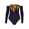 EMMIOL Off Shoulder Flame Print Bodysuit