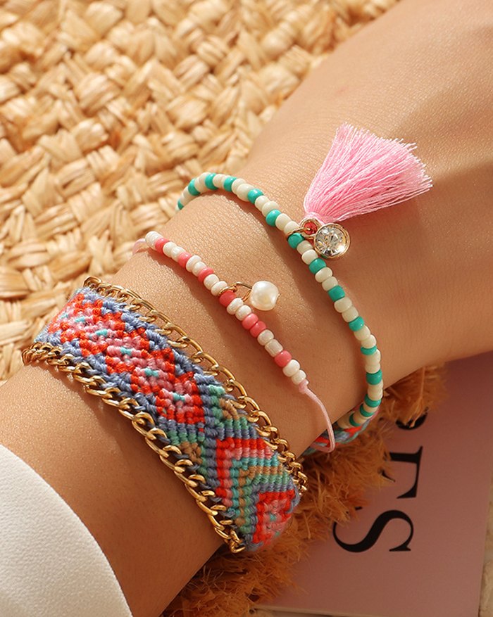 EMMIOL Bohemian Ethnic Woven Beads Tassel Bracelet