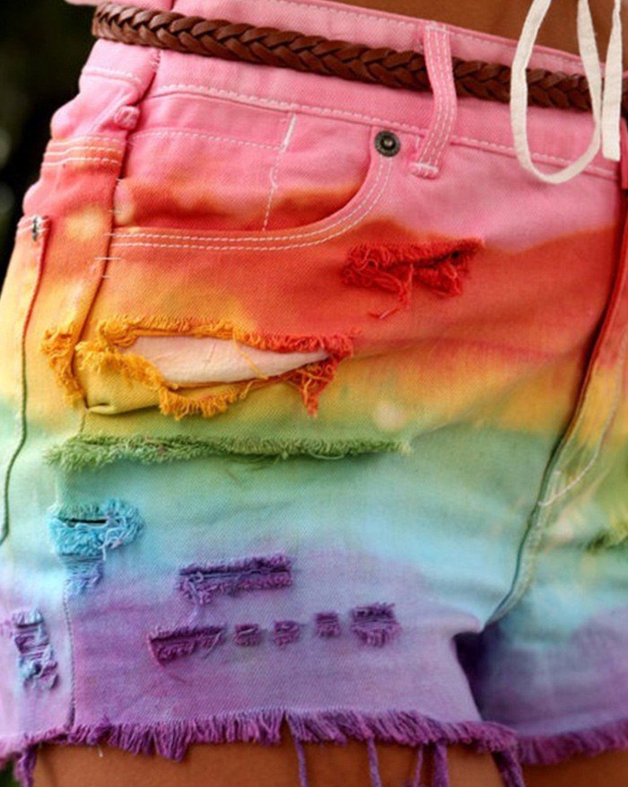 EMMIOL Rainbow Ripped Denim Shorts