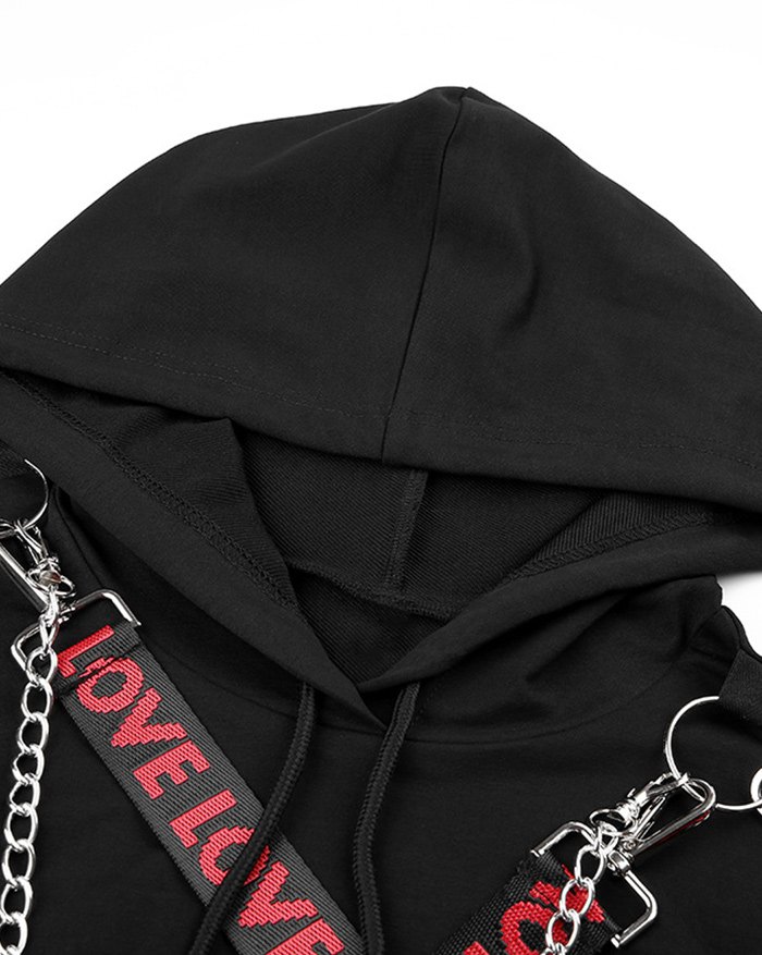 EMMIOL Cold Shoulder Printed Cropped Hoodie
