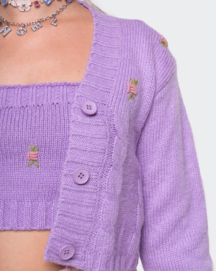 EMMIOL Conjunto de cárdigan de punto con bordado floral