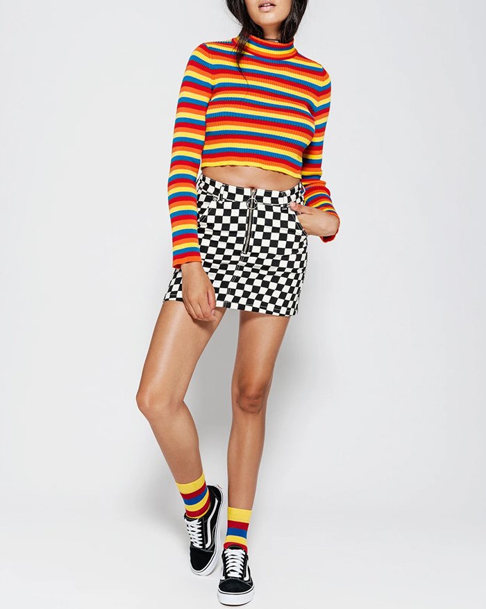 EMMIOL Rainbow Striped Pullover Cropped Knit