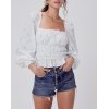 EMMIOL Blusa de manga abullonada con ojales y estampado floral