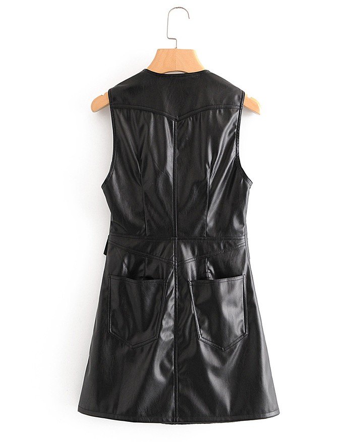 EMMIOL Mini vestido de cuero de PU con un solo pecho