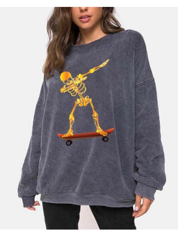 Felpa lunga da donna pullover allentato top manica scheletro Halloween girocollo da donna felpe con cappuccio e felpe con zip giacca unisex, Verde, S
