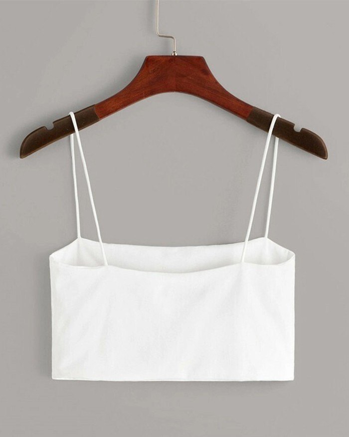 EMMIOL Top camisero corto de color liso con tirantes finos