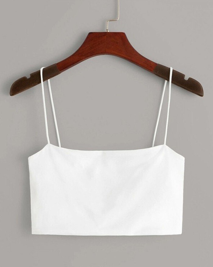 EMMIOL Top camisero corto de color liso con tirantes finos