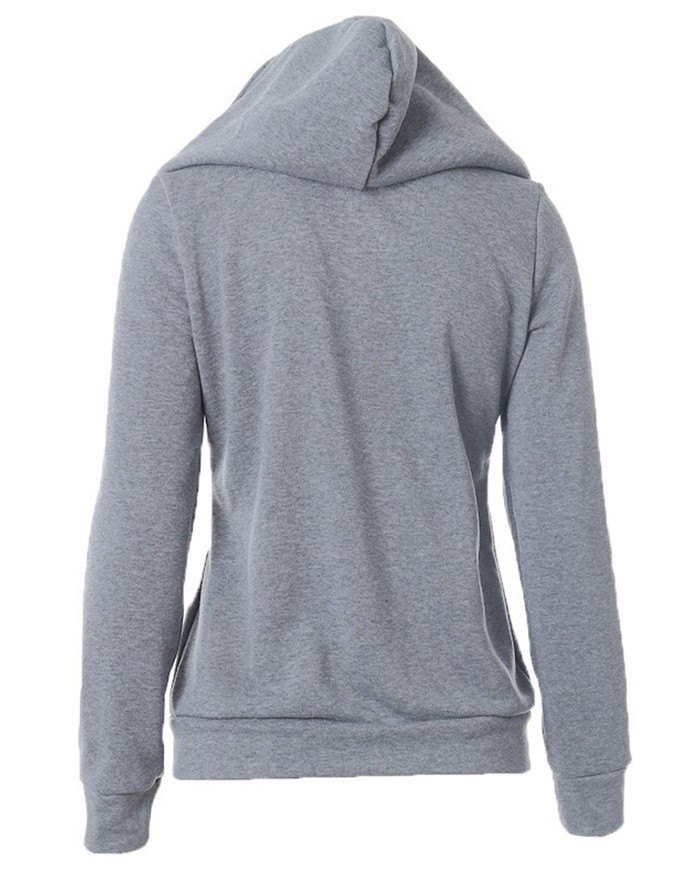 Emmiol Free shipping 2023 Solid Color Pile Neck Diagonal Zipper Hoodie