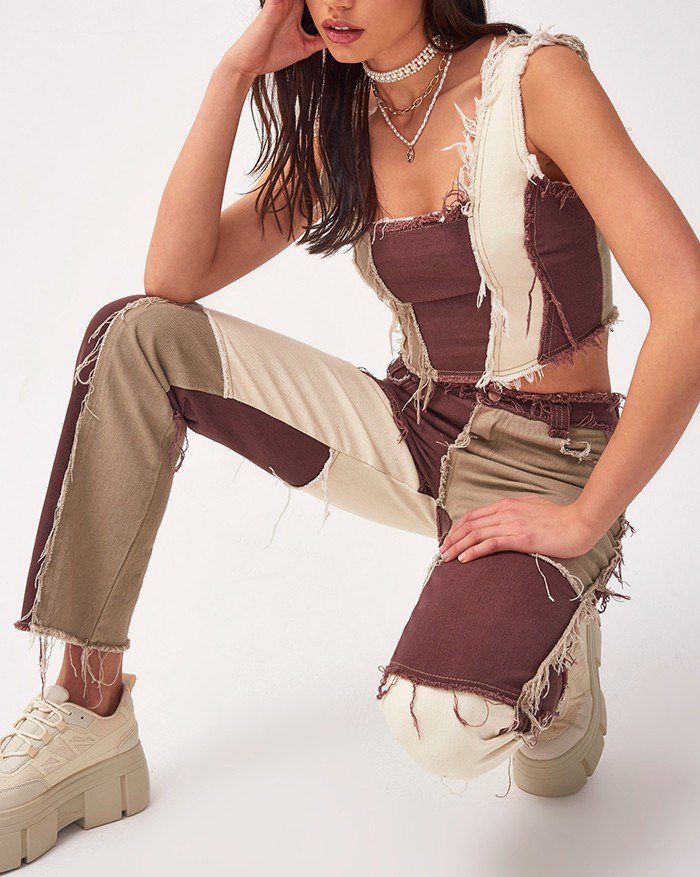 2022 Patchwork Denim Two-Piece Sets 