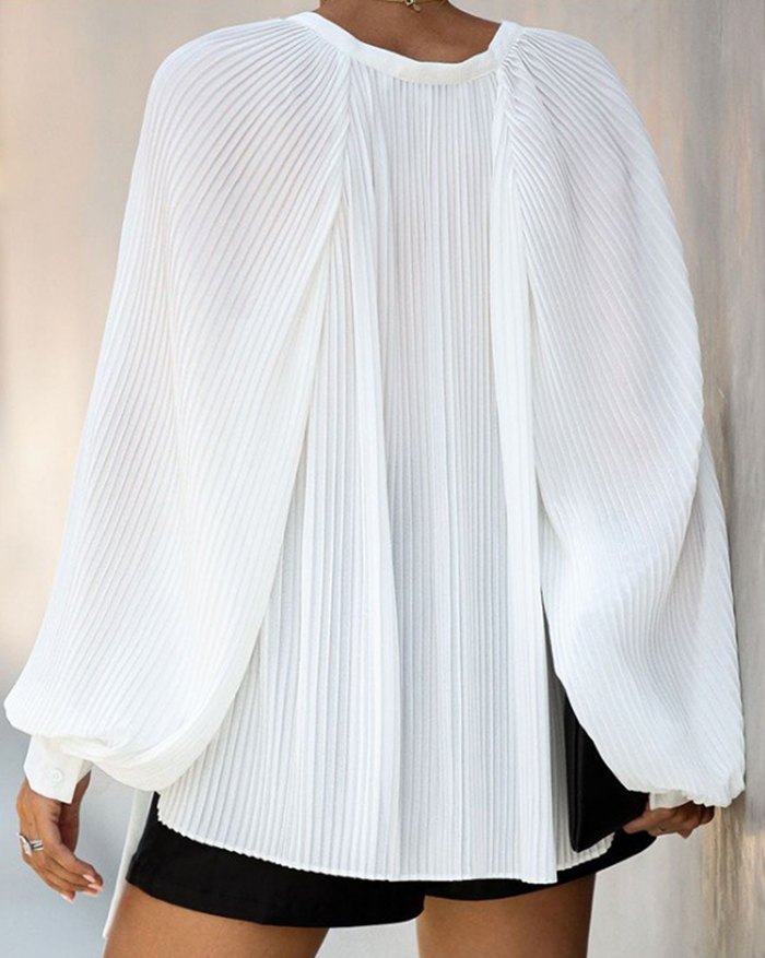 EMMIOL Pleated Ribbon Chiffon Blouse