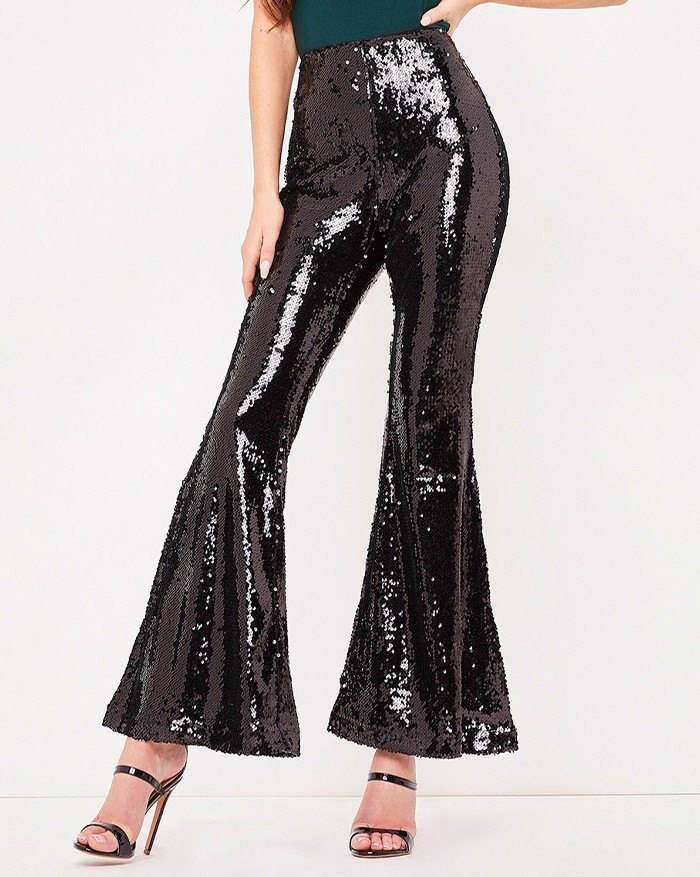 EMMIOL Sparkle Metallic Flared Pants