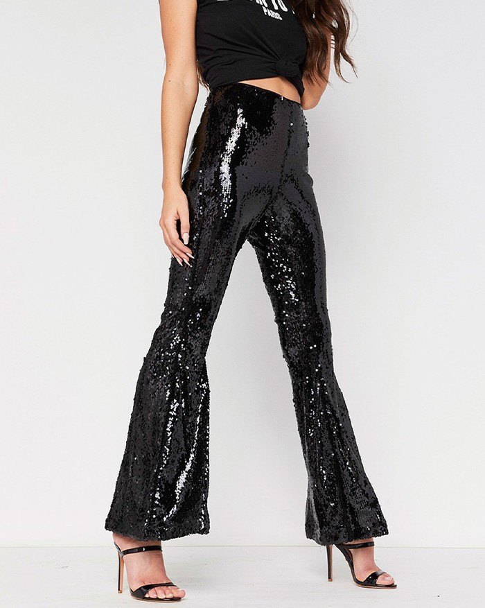 EMMIOL Sparkle Metallic Flared Pants