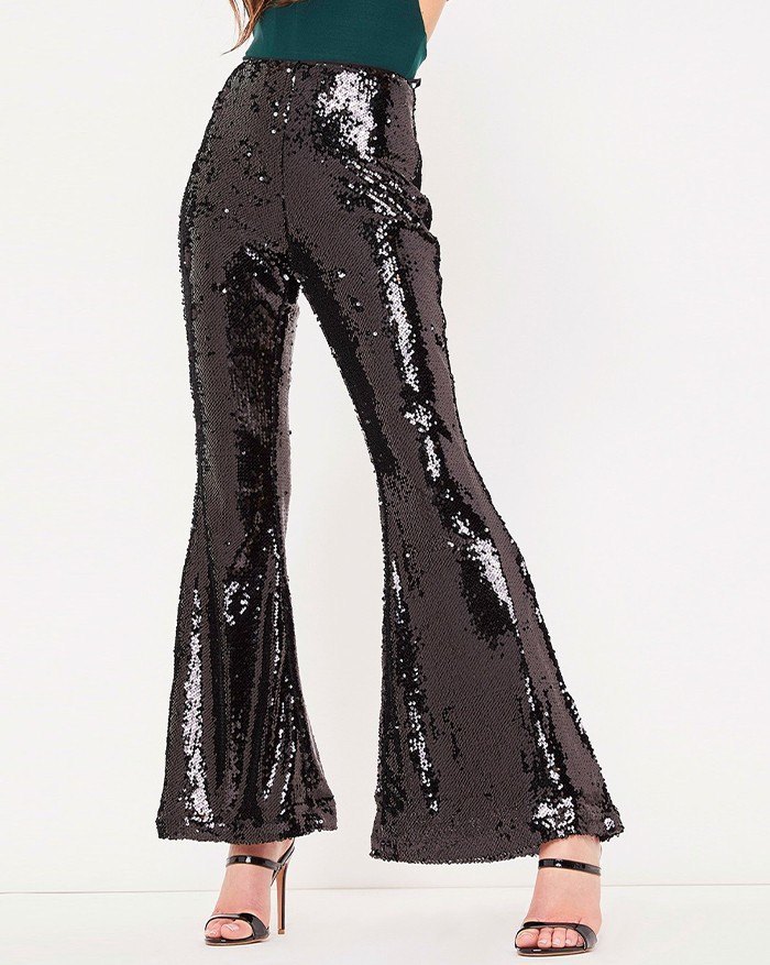 EMMIOL Sparkle Metallic Flared Pants