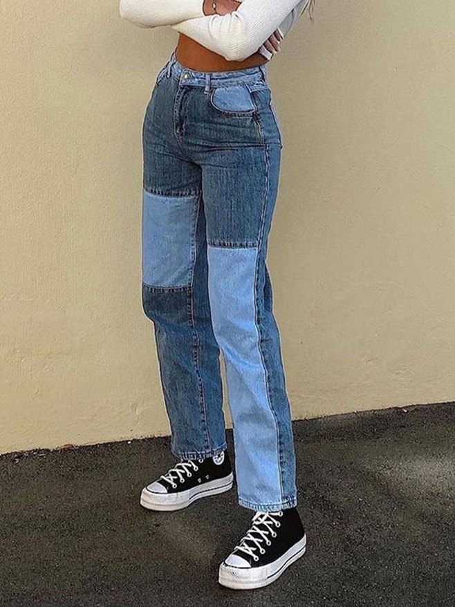 2022 Contrast Patchwork Straight-leg 