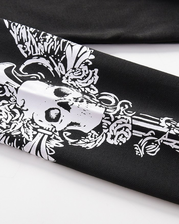 EMMIOL Felpa con cappuccio e cravatta a occhiello con stampa di ali di teschio