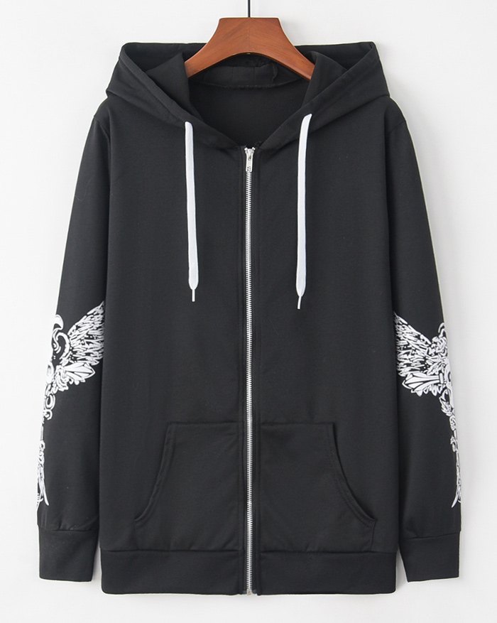 EMMIOL Felpa con cappuccio e cravatta a occhiello con stampa di ali di teschio