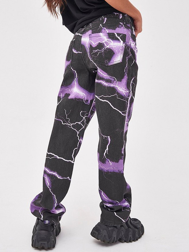 EMMIOL Hip Hop Lightning Print Jeans