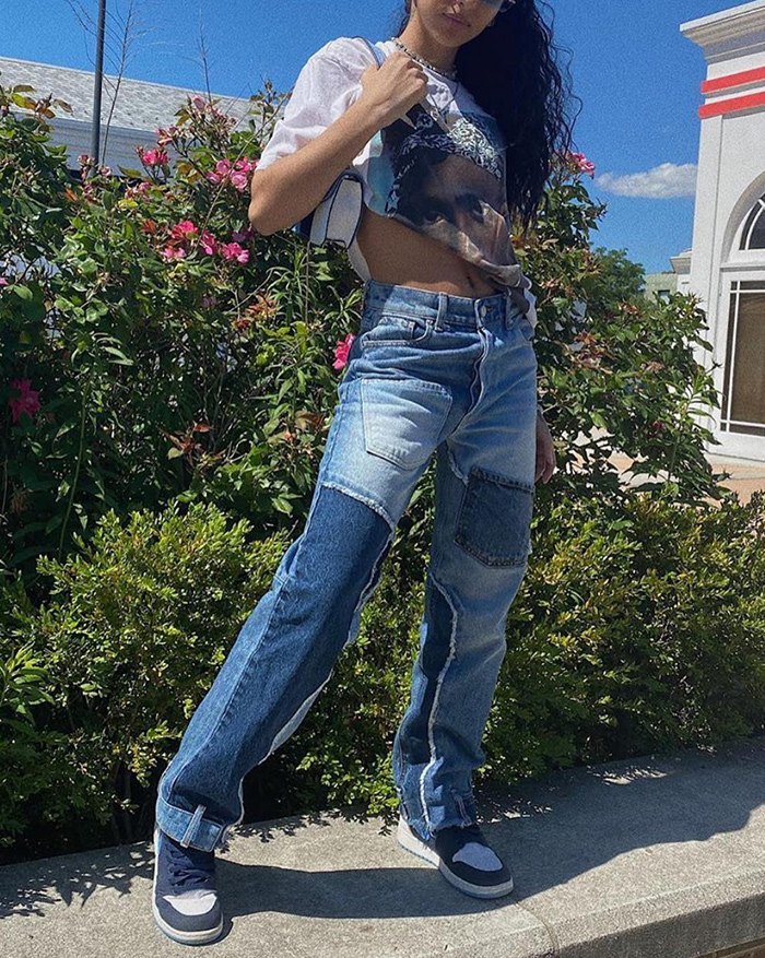 EMMIOL High Waist Patchwork Straight Jeans