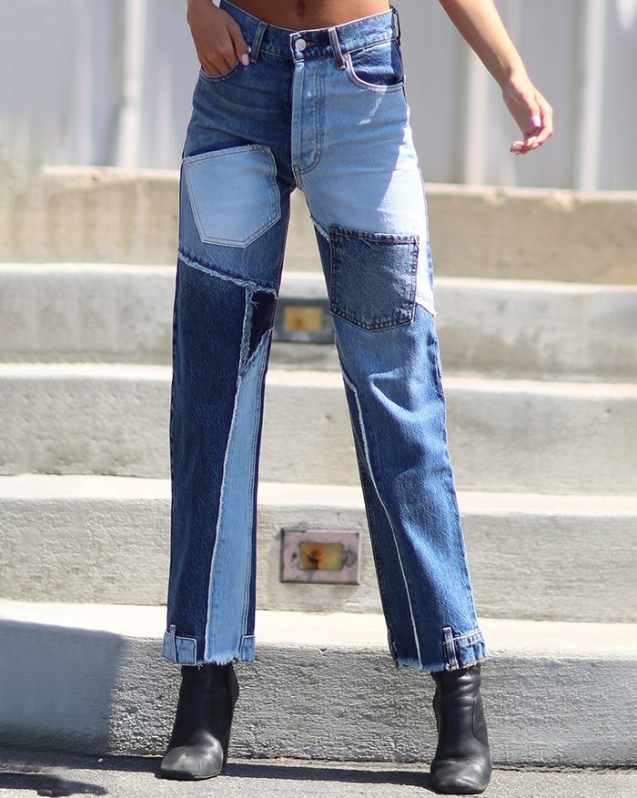 EMMIOL High Waist Patchwork Straight Jeans