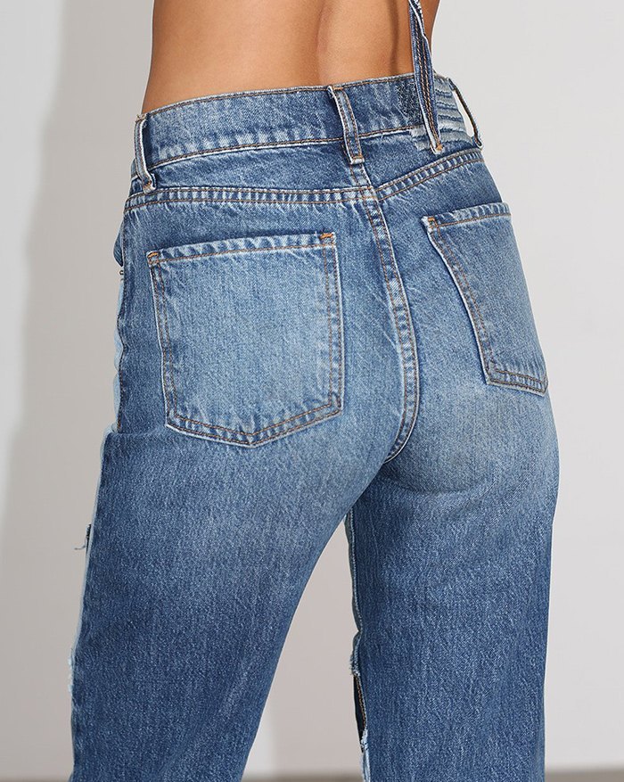 EMMIOL High Waist Patchwork Straight Jeans