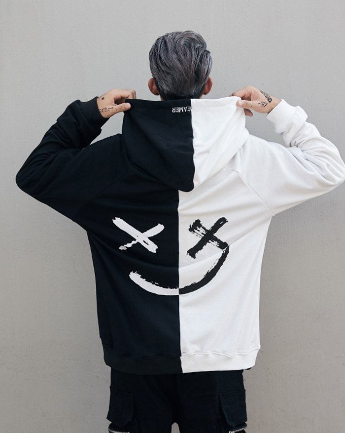 EMMIOL Sudadera con capucha Graffiti Smiley Demon Stitching para hombre