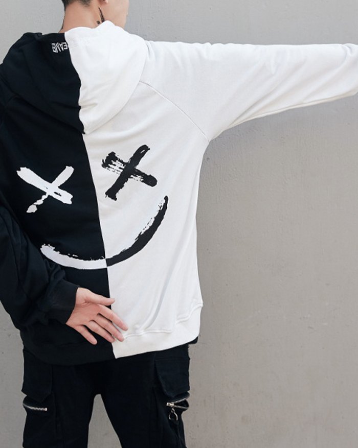 EMMIOL Sudadera con capucha Graffiti Smiley Demon Stitching para hombre