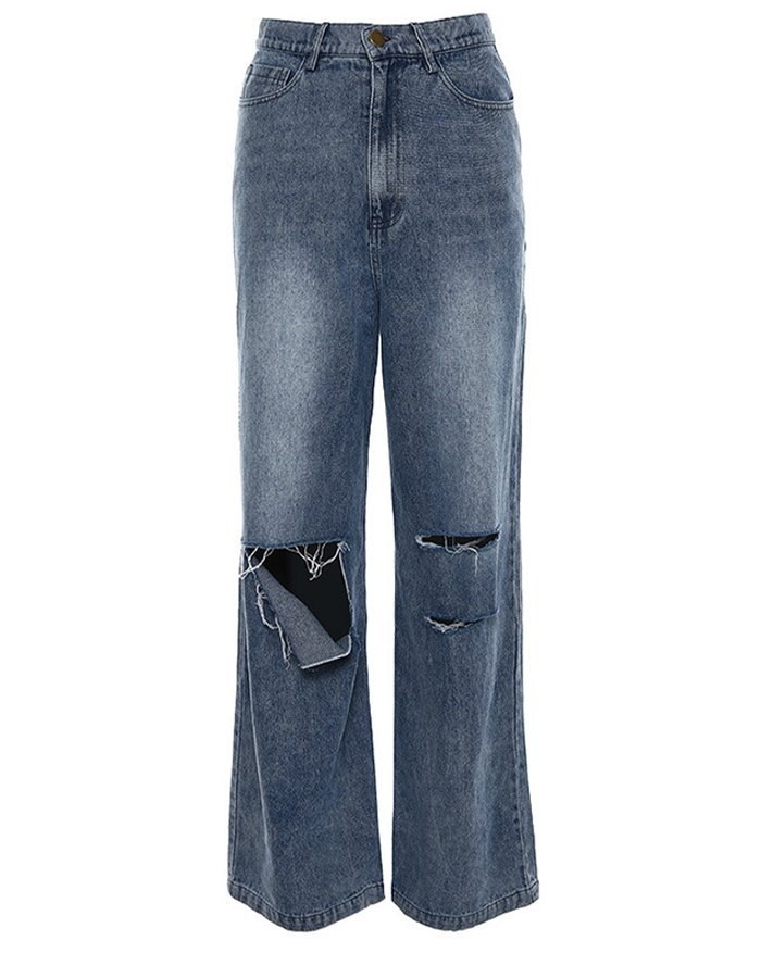 EMMIOL Vaqueros rotos de pierna ancha