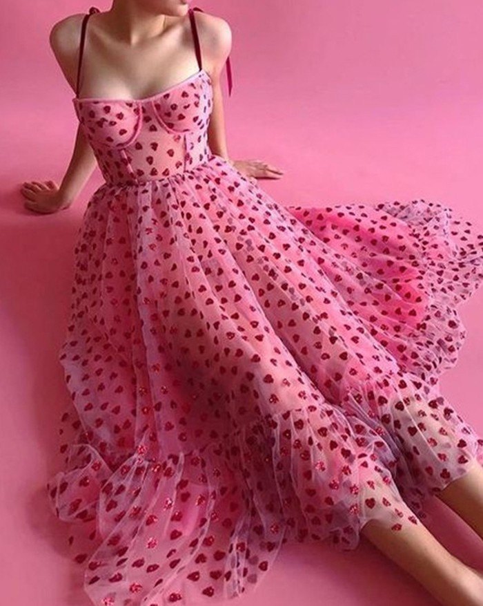 2021 Heart Beaded Mesh Sling Maxi Dress Pink S In Maxi Dresses Online Store. Best For Sale 
