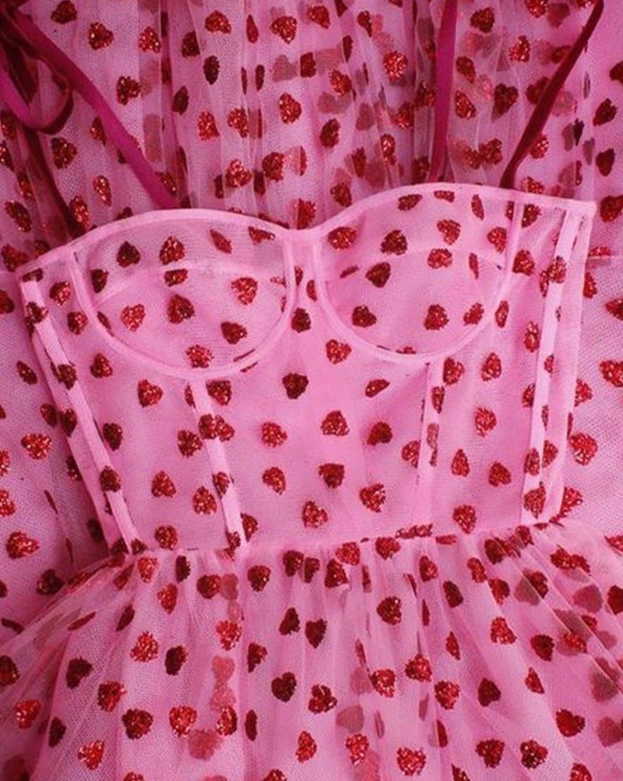 2021 Heart Beaded Mesh Sling Maxi Dress Pink S In Maxi Dresses Online Store. Best For Sale 