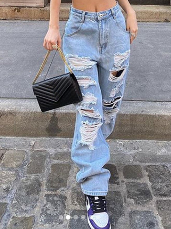 2020 Ripped Loose Jeans Blue L In Boyfriend Jeans Online Store. Best