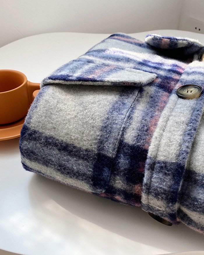 EMMIOL Cappotto di lana scozzese con risvolto