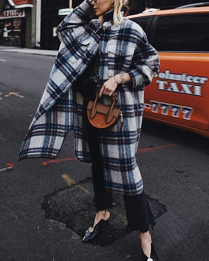 EMMIOL Cappotto di lana scozzese con risvolto