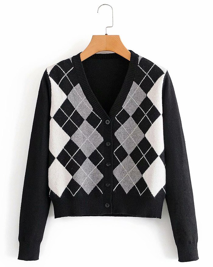 EMMIOL Plaid Knitted Cardigan