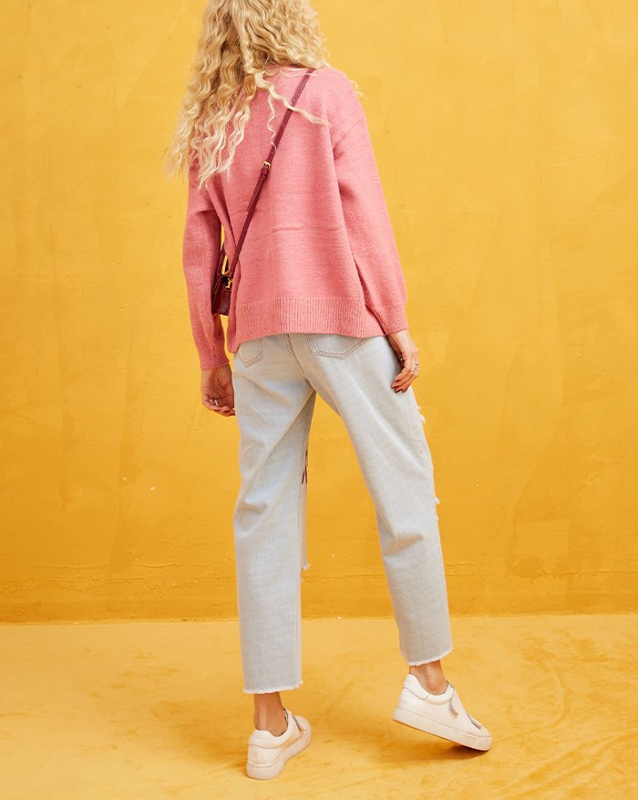 EMMIOL Erdbeer-Stickerei-Perlenknopf-Strickjacke