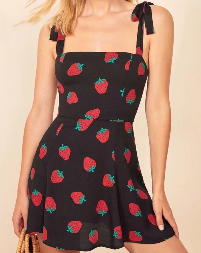 EMMIOL Minivestido con estampado de fresas vintage