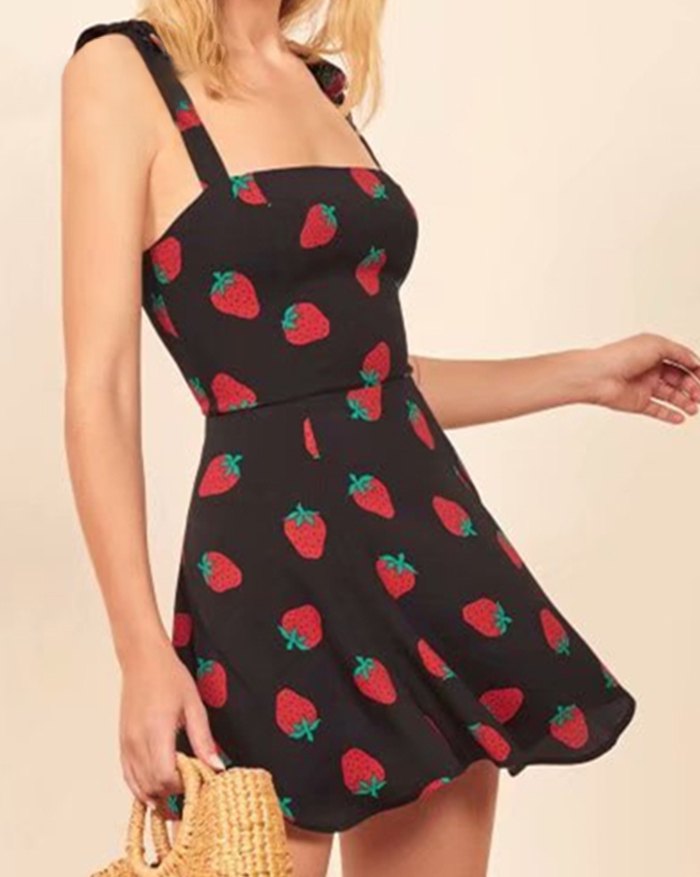 EMMIOL Minivestido con estampado de fresas vintage