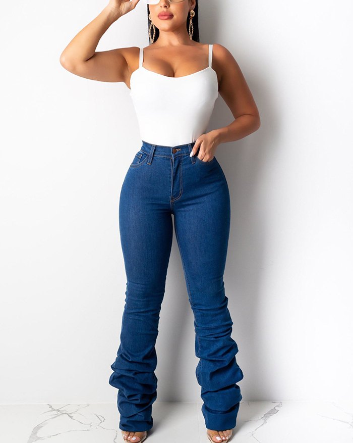 EMMIOL Gestapelte Röhrenjeans mit mittlerer Taille