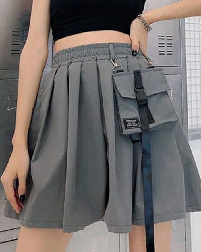 Gonna Gotica A Pieghe Vita Alta Con Volant In Pizzo - Stile Y2K, Grunge, E-girl, Nera