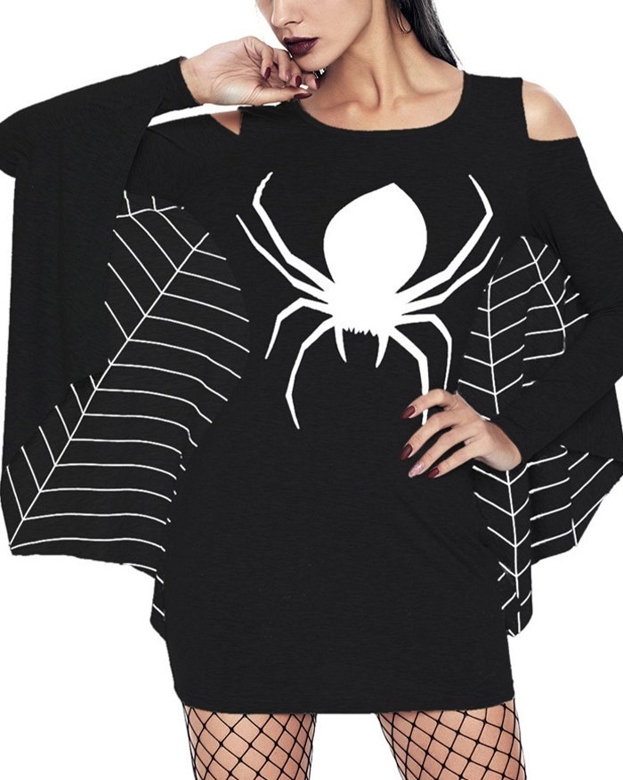 EMMIOL Halloween Spider Print Mini Dress
